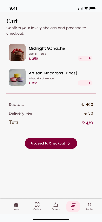 Caked by Tee — Cart screen