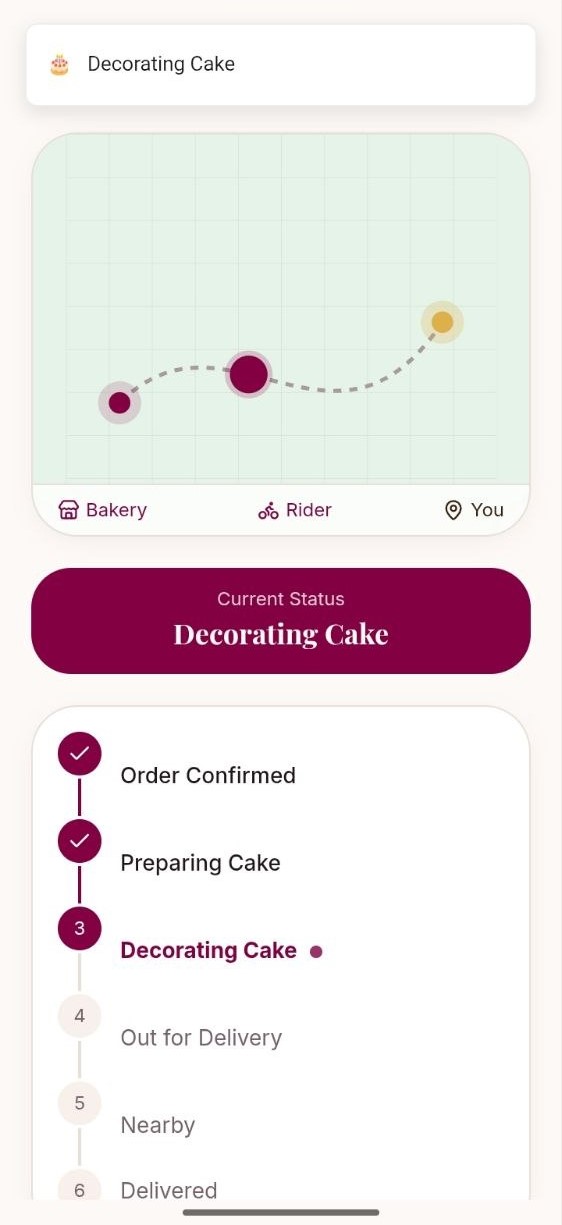 Caked by Tee — Order Tracking screen