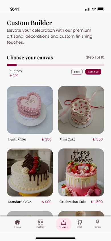 Caked by Tee — Customisation screen